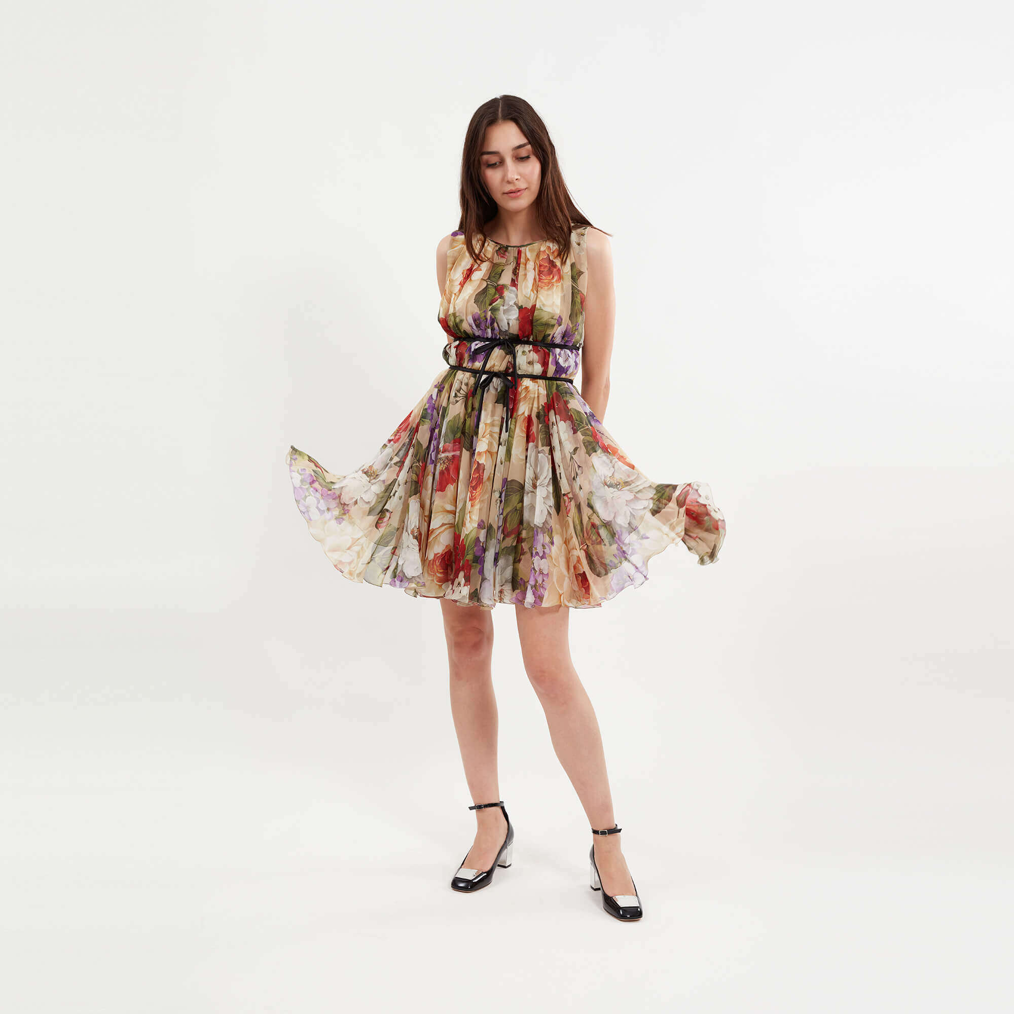 Dolce&Gabbana - Multicolour Silk Floral Print Ruffle Dress